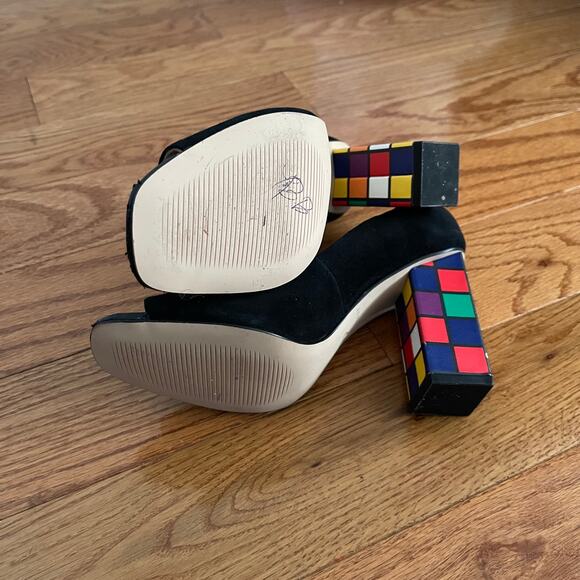 Katy Perry The Caitlin Rubik’s Cube Heels Womens 6 Black Multicolor Suede Block - Picture 8 of 11